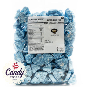 Pastel Blue Foil Chocolate Hearts - 2lb Bulk CandyStore.com