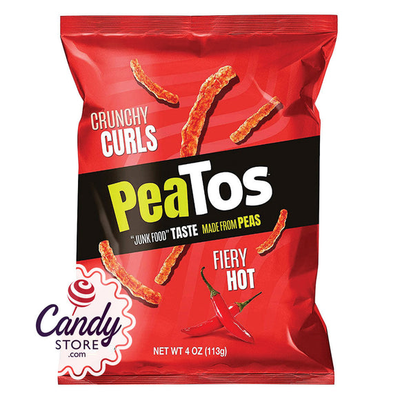 Peatos Crunchy Curls Fiery Hot 4oz Bags - 8ct CandyStore.com