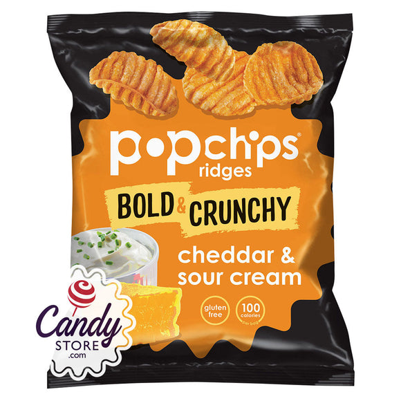 Popchips Ridges Cheddar And Sour Cream Potato Chips 0.8oz Bags - 24ct CandyStore.com