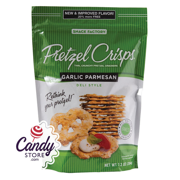Pretzel Crisps Garlic Parmesan 7.2oz Bags - 12ct CandyStore.com