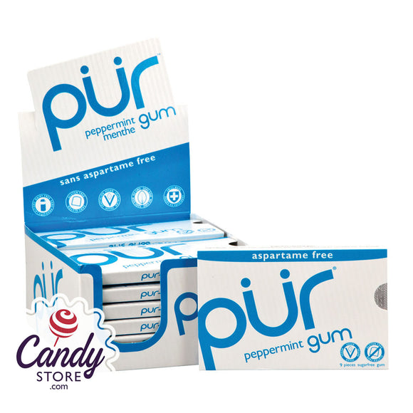 Pur Peppermint Gum 9 Pc 0.44oz Pack - 12ct CandyStore.com
