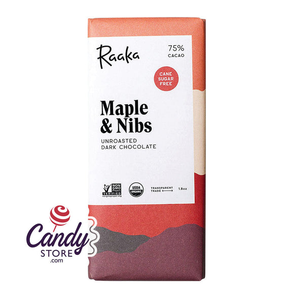 Raaka Bar 75% Dark Chocolate Maple & Nibs 1.8oz Bar - 144ct CandyStore.com
