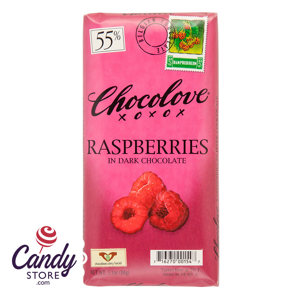 Raspberries In Dark Chocolate Chocolove 3.2oz Bar - 12ct – CandyStore.com