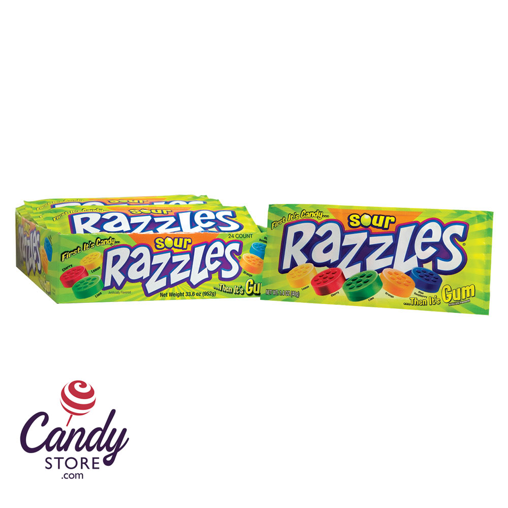 Blue Raspberry Sour Razzles Razzles Sour 1.4oz Bag - 24ct | CandyStore.com