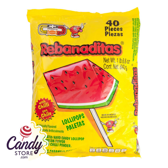Rebanaditas Watermelon With Chili Lollipop 40 Pc Bag - 12ct CandyStore.com