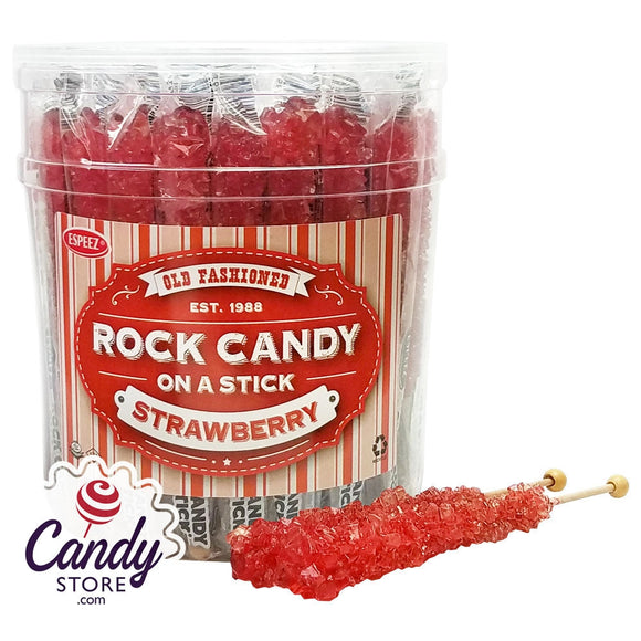 Red Rock Candy Crystal Sticks Strawberry - 36ct Jar CandyStore.com