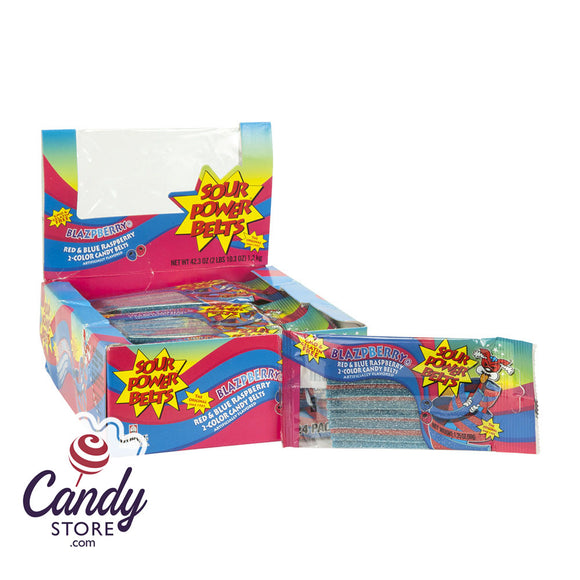 Sour Power Blazpberry Red And Blue Raspberry Sour Belts 1.75oz - 24ct CandyStore.com