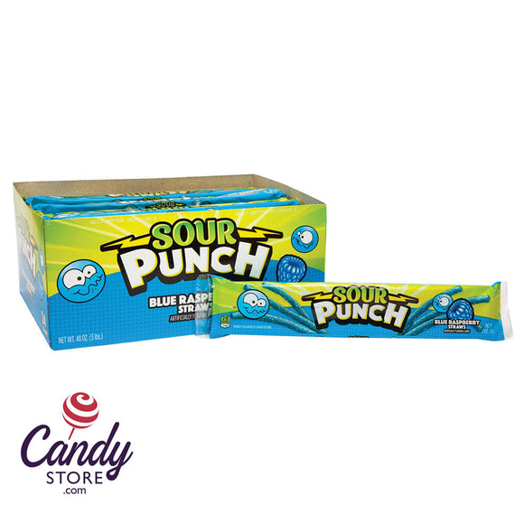 Sour Punch Blue Raspberry Straws 2oz - 24ct CandyStore.com