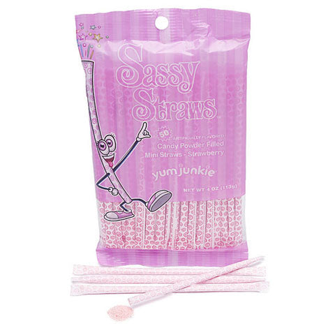 Strawberry Sassy Straws Powder Candy - 50-piece Bags - 12ct CandyStore.com