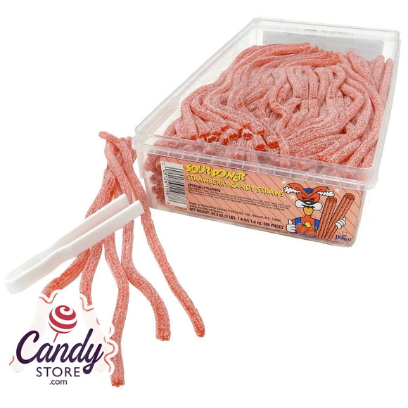 Strawberry Sour Power Straws - 200ct Tub CandyStore.com