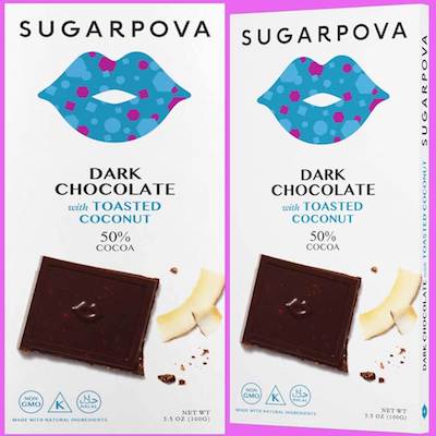 Sugarpova Dark Chocolate Toasted Coconut Slim Bars - 12ct CandyStore.com