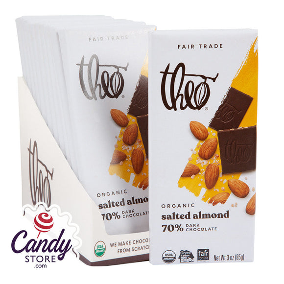 Theo Dark Chocolate Salted Almond 3oz Bar - 12ct CandyStore.com