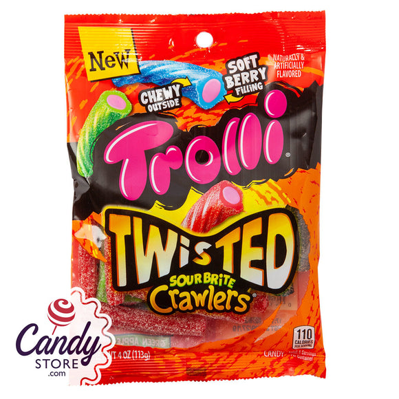Trolli Twisted Sour Brite Crawlers 4oz Peg Bag - 12ct CandyStore.com
