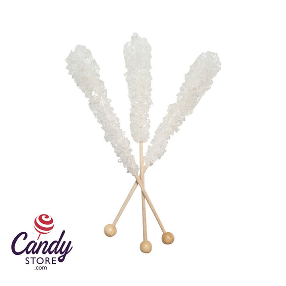 Unwrapped White Rock Candy 6 1/2 Inch Stick Dryden & Palmer - 120ct CandyStore.com