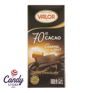 Valor 70 Percent Dark Chocolate With Caramel And Sea Salt 3.5oz Bar - 17ct CandyStore.com