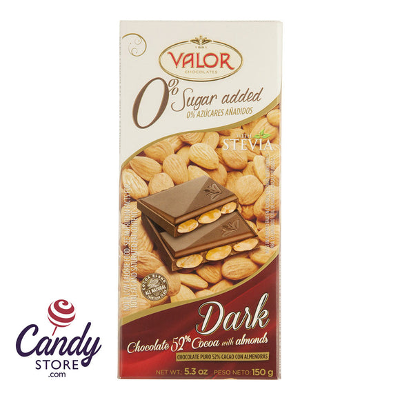 Valor No Sugar Added Dark Chocolate With Almonds 5.3oz Bar - 14ct CandyStore.com
