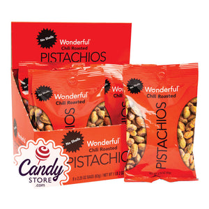 Wonderful Chili Roasted No Shell Pistachio 2.5oz Bags - 24ct CandyStore.com