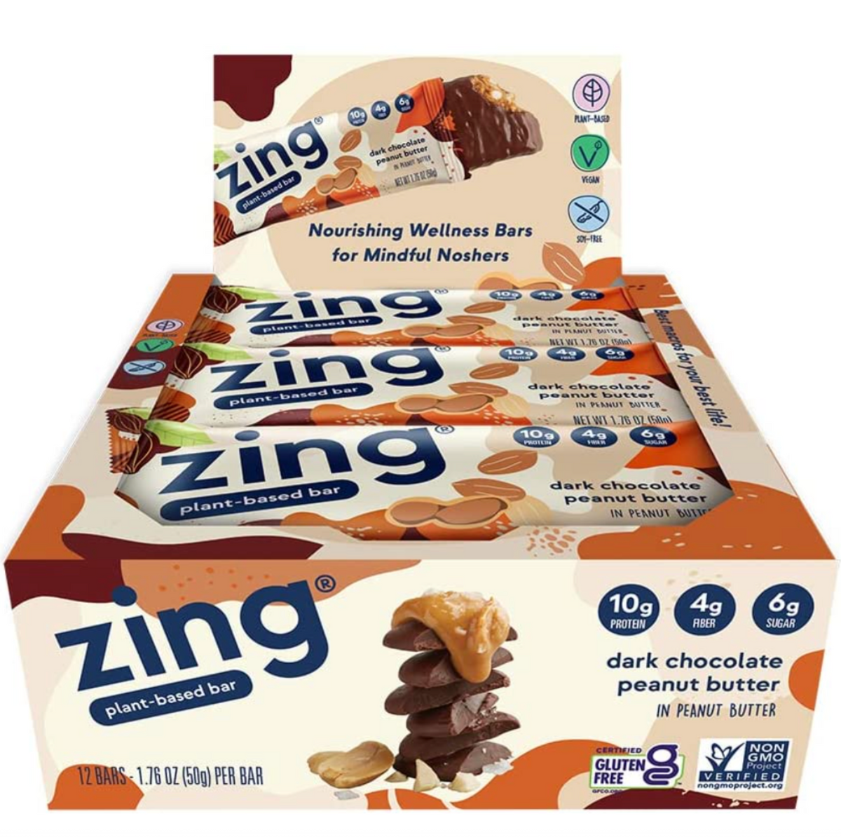 Zing Dark Chocolate Peanut Butter 1.76oz Bar 12ct