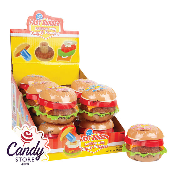 Dip-N-Lik Fast Burger Lollipop w Candy Powder - 12ct
