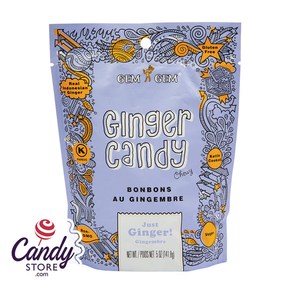 Just Ginger Gem Gem Chewy Ginger Candy 5oz - 12ct Peg Bags