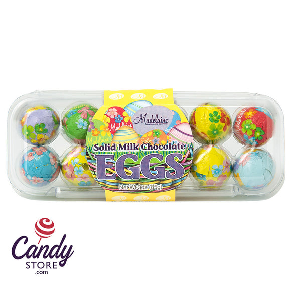 Milk Chocolate Foiled Eggs Egg Crate Madelaine - 12ct