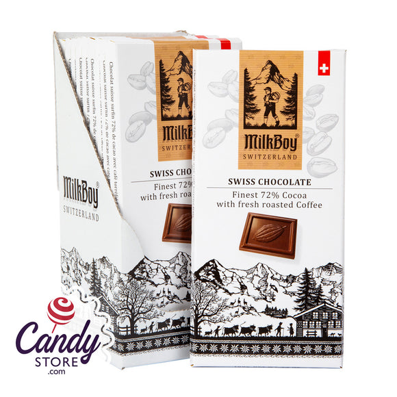 Milkboy Roast Coffee 72% Swiss Dark Chocolate Bars - 10ct