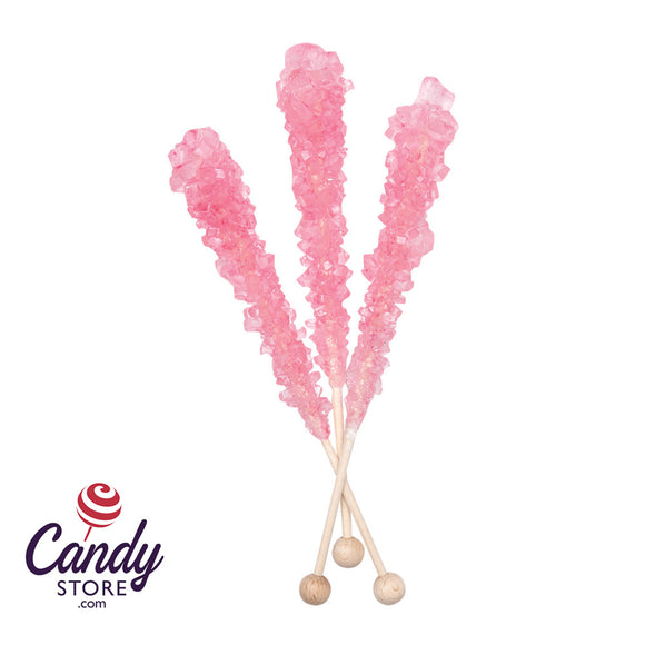Pink Strawberry Rock Candy Sticks Unwrapped - 100ct