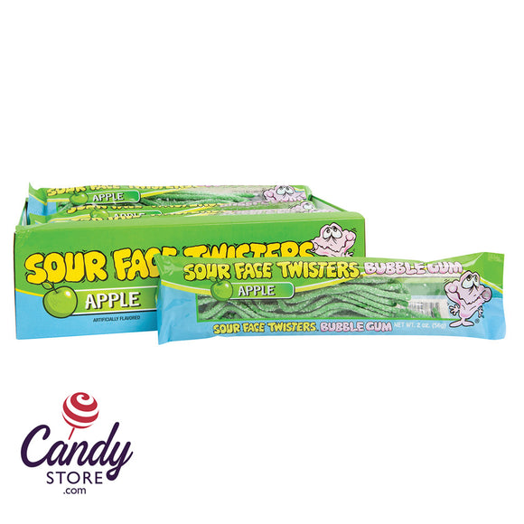 Sour Face Twisters Apple Bubble Gum - 12ct