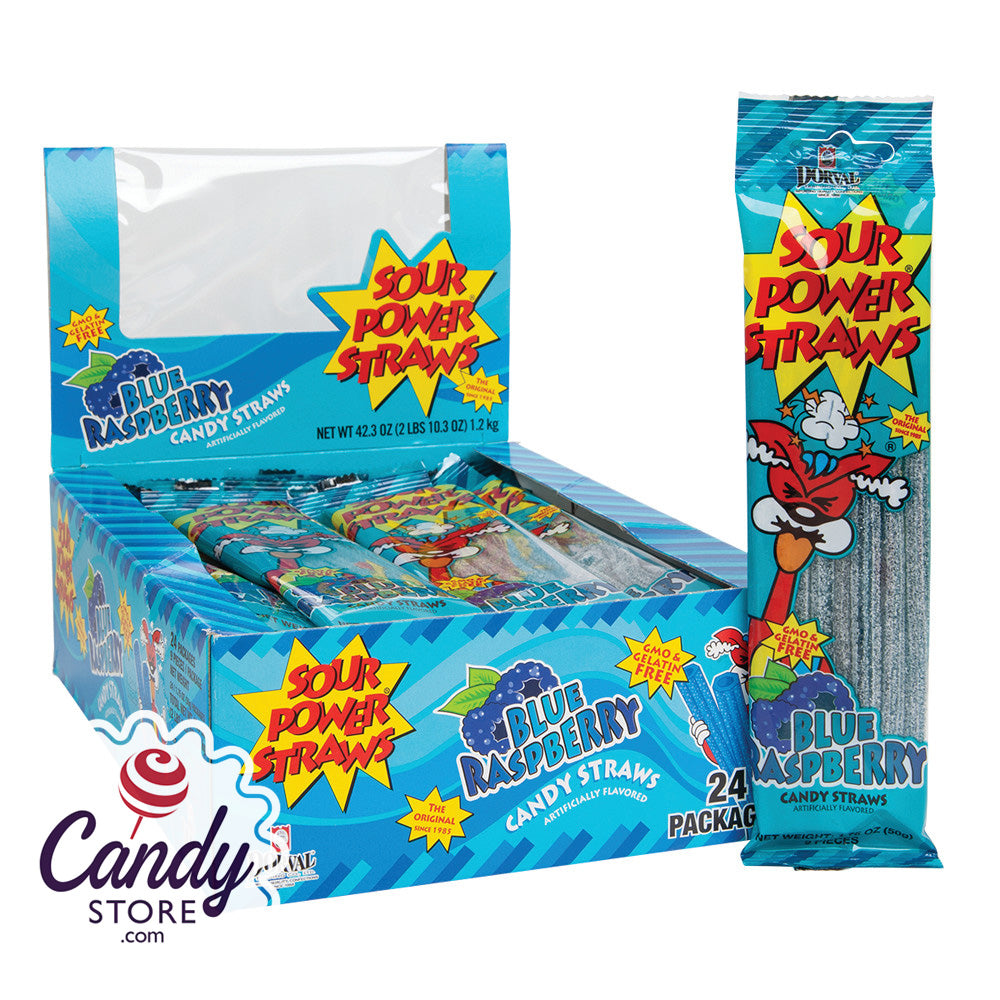 Sour Power Straws Blue Raspberry 24ct - CandyStore.com