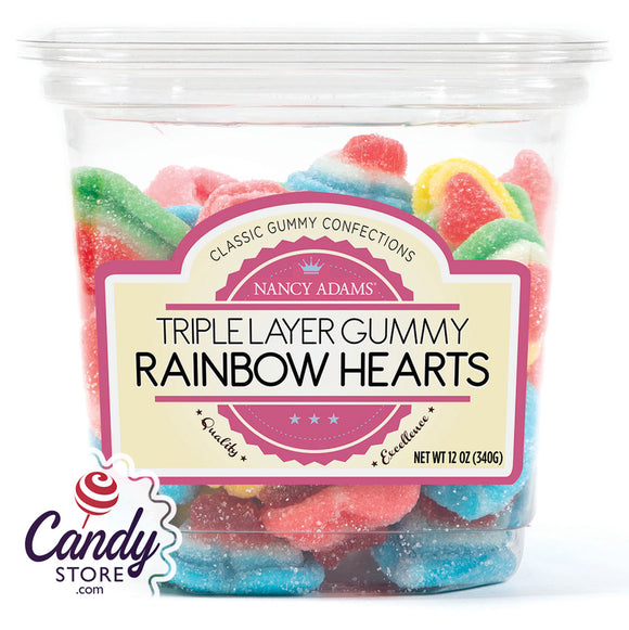 Triple Layer Gummy Rainbow Hearts Candy - 12ct Tubs