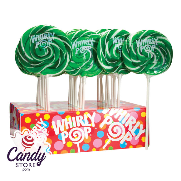 Dark Green & White Whirly Pops Lime Lollipops - 24ct